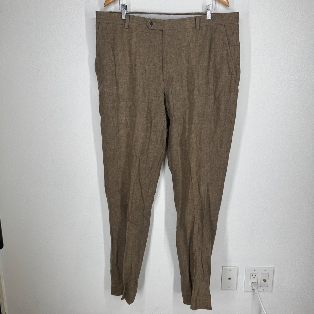 Men's Brown Linen Blend Dress Pants